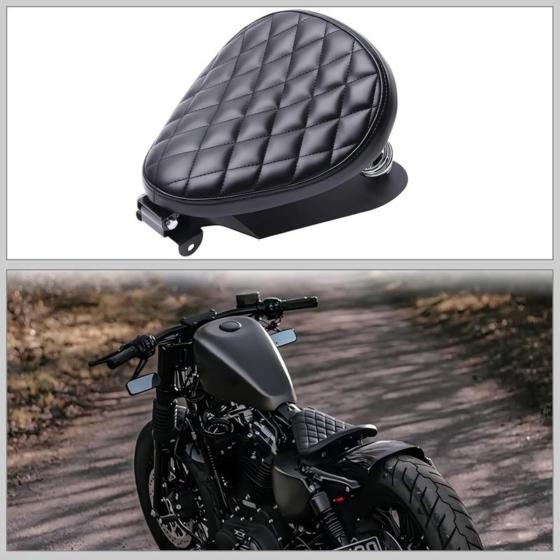 DgNeLai Motorcycle Solo Drive Seat Black Diamond Bobber Cushion with Mounting Seatbase Spring Bracket Kit Replacement for Harley Davidson Sportster XL 1200 883 48 Chopper Custom - Image 3